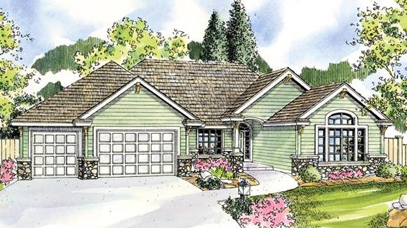 Contemporary, Cottage, Craftsman, European, Ranch House Plan 59782 with 3 Beds, 3 Baths, 3 Car Garage Elevation