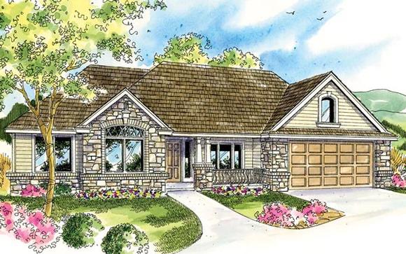 Cottage, European, Ranch House Plan 59787 with 3 Beds, 3 Baths, 2 Car Garage Elevation