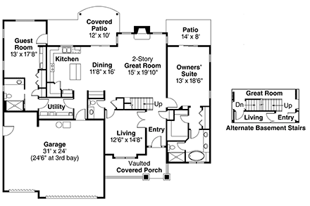 Cottage, Craftsman, European House Plan 59793 with 4 Beds, 4 Baths, 3 Car Garage First Level Plan
