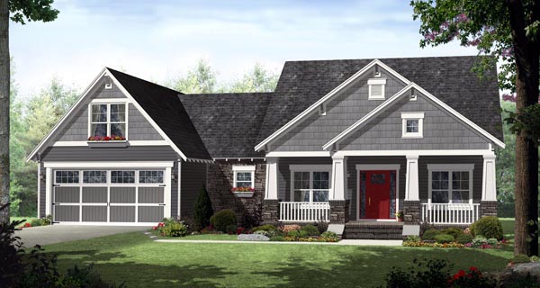 Cottage, Country, Craftsman, Southern Plan with 2199 Sq. Ft., 4 Bedrooms, 3 Bathrooms, 2 Car Garage Elevation