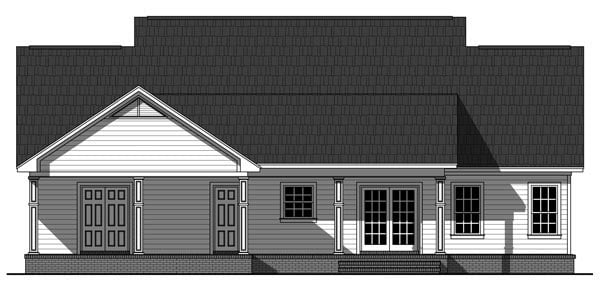 Country, Ranch, Traditional House Plan 59936 with 3 Beds, 2 Baths, 2 Car Garage Rear Elevation