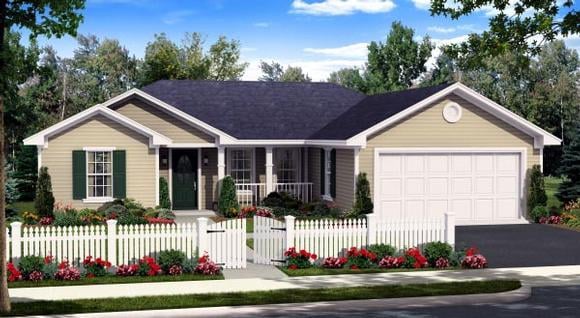 Country, Ranch, Traditional House Plan 59940 with 3 Beds, 2 Baths, 2 Car Garage Elevation