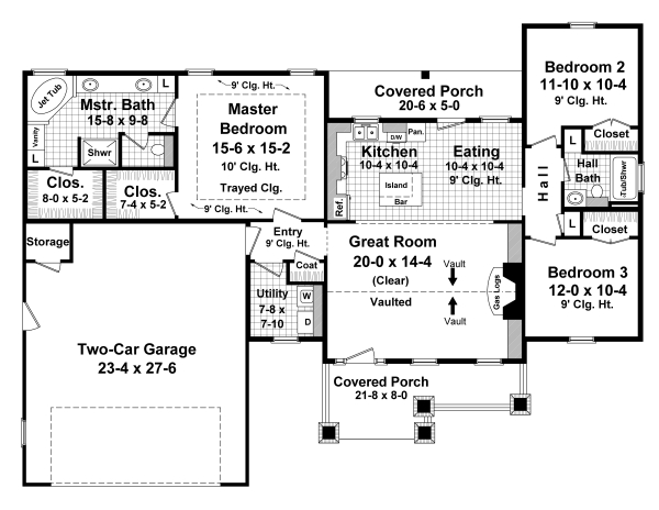 Bungalow, Craftsman House Plan 59942 with 3 Beds, 2 Baths, 2 Car Garage Level One