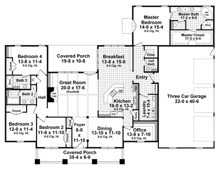 Cottage, Country, Craftsman House Plan 59947 with 4 Beds, 4 Baths, 3 Car Garage First Level Plan
