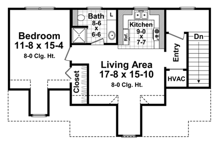Cottage, Craftsman, Traditional 3 Car Garage Apartment Plan 59948 with 1 Beds, 1 Baths Second Level Plan