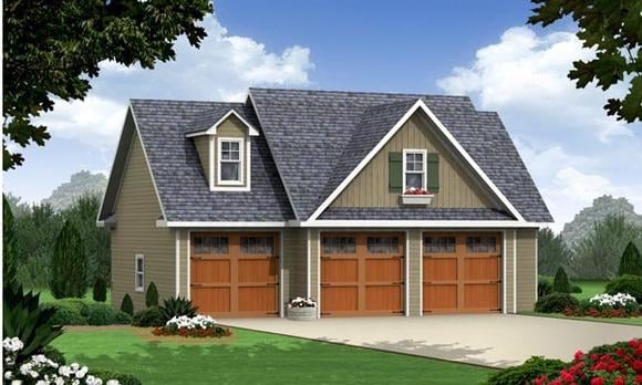 Cottage, Craftsman, Traditional 3 Car Garage Apartment Plan 59948 with 1 Beds, 1 Baths Elevation