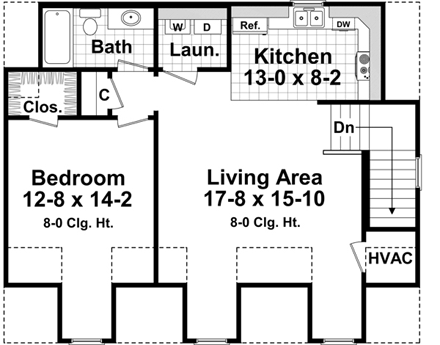 Country, Southern, Traditional 2 Car Garage Apartment Plan 59949 with 1 Beds, 1 Baths Second Level Plan