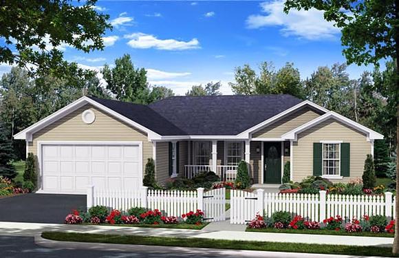 Country, Ranch, Traditional House Plan 59957 with 3 Beds, 2 Baths, 2 Car Garage Elevation