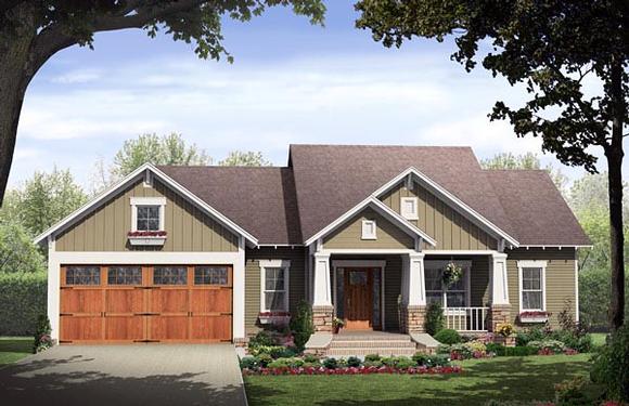 Cottage, Country, Craftsman House Plan 59968 with 3 Beds, 2 Baths, 2 Car Garage Elevation