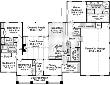 Cottage, Country, Craftsman, French Country House Plan 59978 with 4 Beds, 4 Baths, 3 Car Garage First Level Plan