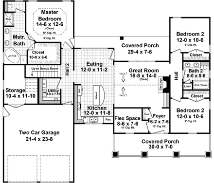 Country, Craftsman, Traditional House Plan 59979 with 3 Beds, 2 Baths, 2 Car Garage First Level Plan