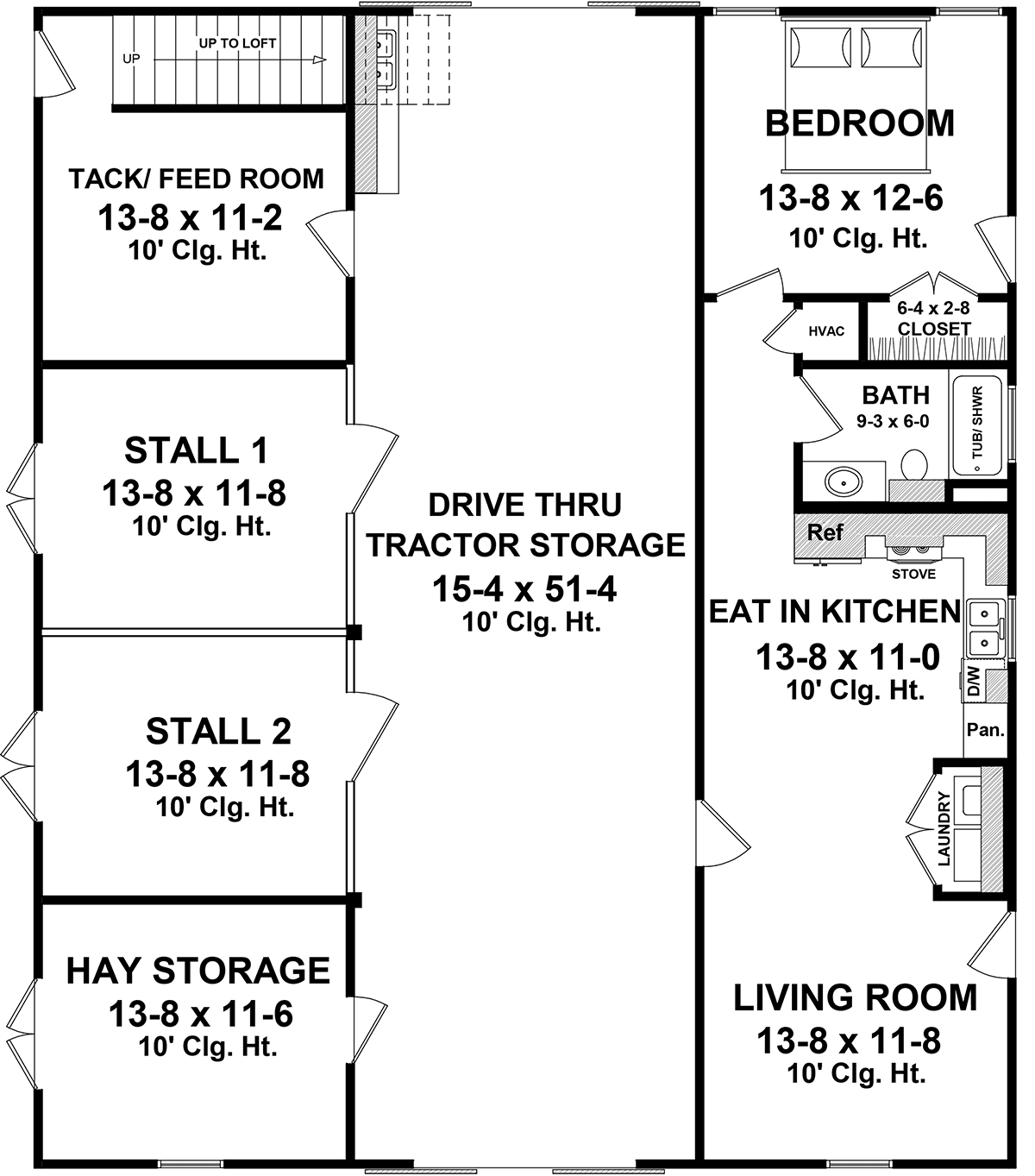 4 Car Garage Apartment Plan 59991 with 1 Beds, 1 Baths Level One