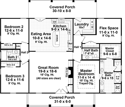 Cottage, Country, European, French Country, Ranch, Southern House Plan 59994 with 3 Beds, 3 Baths First Level Plan