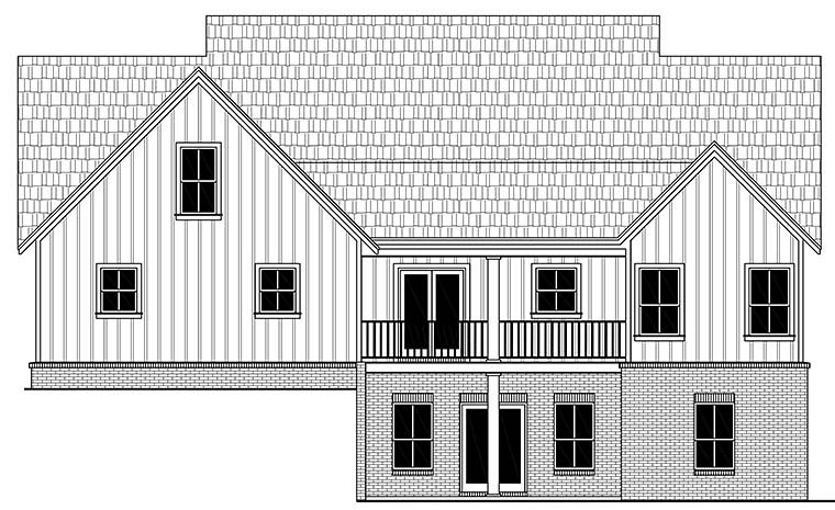 Country, Farmhouse, Ranch, Southern House Plan 59998 with 3 Beds, 3 Baths, 2 Car Garage Rear Elevation