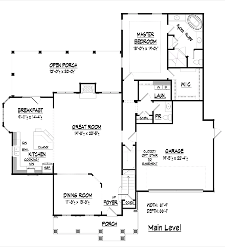 Bungalow, Cabin, Cottage, Craftsman, Traditional House Plan 60005 with 4 Beds, 4 Baths, 2 Car Garage First Level Plan