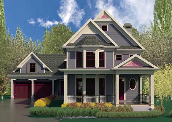 Country, Craftsman, Southern, Victorian House Plan 60007 with 4 Beds, 5 Baths, 2 Car Garage Elevation