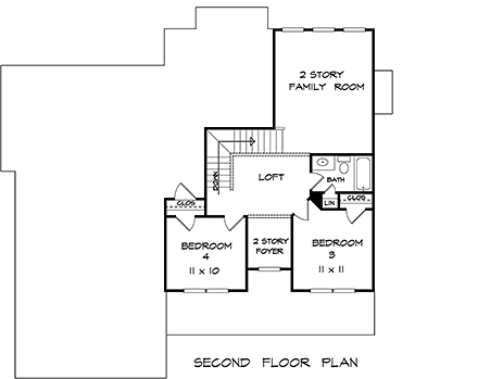 Colonial, Craftsman, Traditional House Plan 60012 with 4 Beds, 3 Baths, 2 Car Garage Second Level Plan
