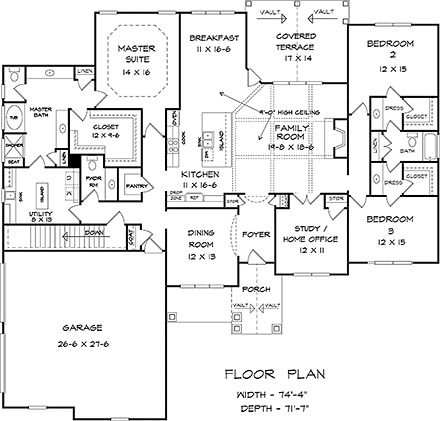 Craftsman, Traditional House Plan 60024 with 3 Beds, 3 Baths, 2 Car Garage First Level Plan