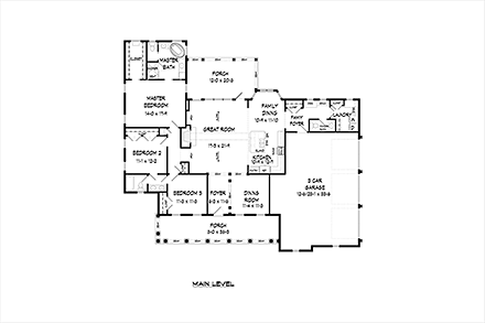 Country House Plan 60033 with 3 Beds, 3 Baths, 3 Car Garage First Level Plan