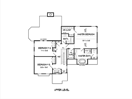 Craftsman, Traditional House Plan 60034 with 3 Beds, 3 Baths, 2 Car Garage Second Level Plan