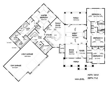 Craftsman, Traditional House Plan 60036 with 4 Beds, 5 Baths, 3 Car Garage First Level Plan