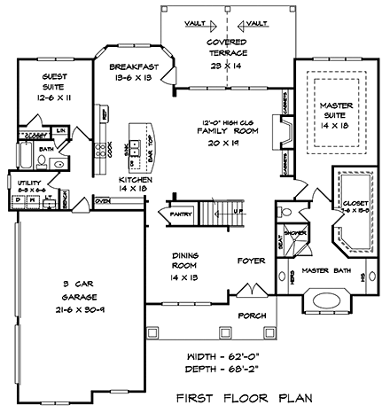 Cottage, Craftsman, Traditional House Plan 60046 with 4 Beds, 5 Baths, 3 Car Garage First Level Plan
