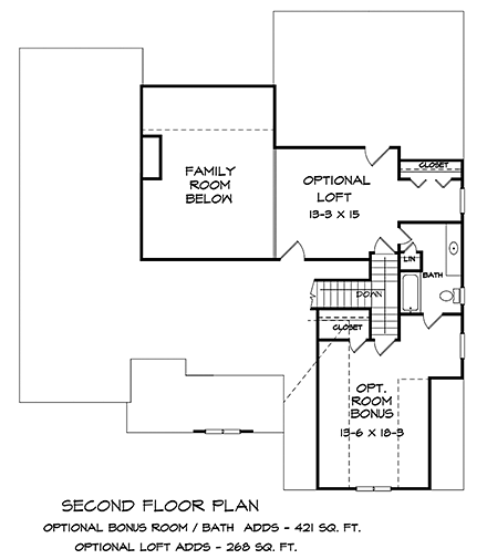 Craftsman, Traditional House Plan 60058 with 3 Beds, 2 Baths, 2 Car Garage Second Level Plan