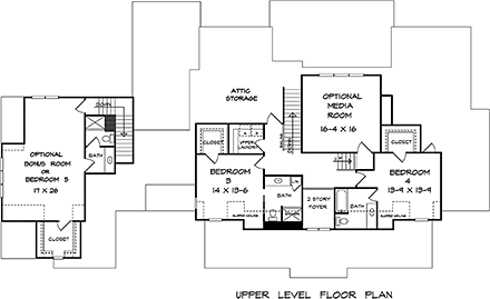 Craftsman, Traditional House Plan 60065 with 4 Beds, 5 Baths, 3 Car Garage Second Level Plan