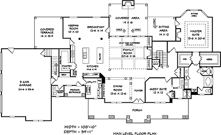 Craftsman, Traditional House Plan 60066 with 4 Beds, 5 Baths, 3 Car Garage First Level Plan