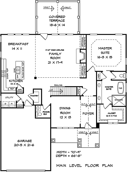 Craftsman, Traditional House Plan 60067 with 3 Beds, 3 Baths, 2 Car Garage First Level Plan