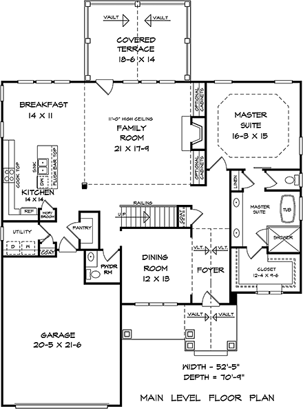 Craftsman, Traditional House Plan 60068 with 3 Beds, 3 Baths, 2 Car Garage First Level Plan