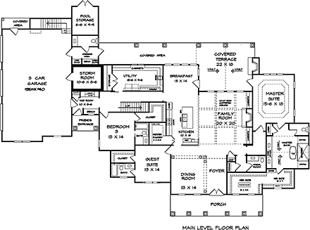 Craftsman, Traditional House Plan 60069 with 5 Beds, 5 Baths, 3 Car Garage First Level Plan