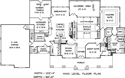 Craftsman, Traditional House Plan 60070 with 5 Beds, 5 Baths, 3 Car Garage First Level Plan