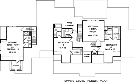 Craftsman, Traditional House Plan 60070 with 5 Beds, 5 Baths, 3 Car Garage Second Level Plan