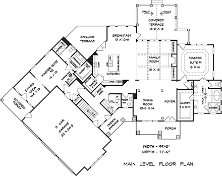 Craftsman House Plan 60077 with 4 Beds, 4 Baths, 3 Car Garage First Level Plan