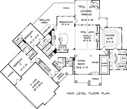 Craftsman, One-Story, Ranch House Plan 60080 with 3 Beds, 4 Baths, 2 Car Garage First Level Plan