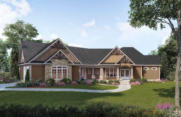 Craftsman, One-Story, Ranch House Plan 60080 with 3 Beds, 4 Baths, 2 Car Garage Elevation
