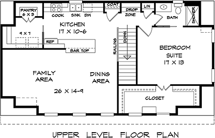 Country, Traditional 3 Car Garage Apartment Plan 60081 with 1 Beds, 2 Baths Second Level Plan