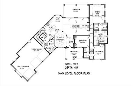 Craftsman, Ranch House Plan 60085 with 4 Beds, 4 Baths, 3 Car Garage First Level Plan