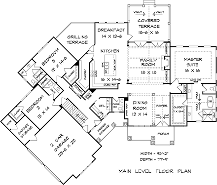 Craftsman, Traditional House Plan 60086 with 3 Beds, 4 Baths, 2 Car Garage First Level Plan