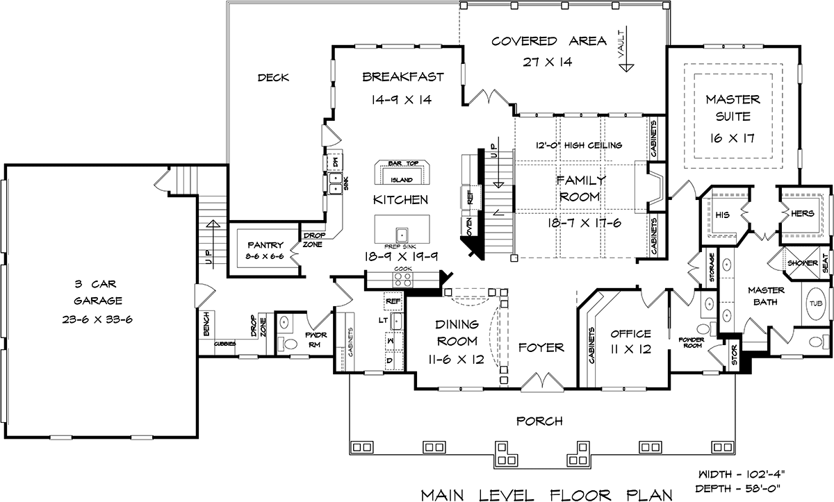 Craftsman, Traditional House Plan 60088 with 3 Beds, 5 Baths, 3 Car Garage Level One