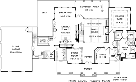 Craftsman, Traditional House Plan 60088 with 3 Beds, 5 Baths, 3 Car Garage First Level Plan