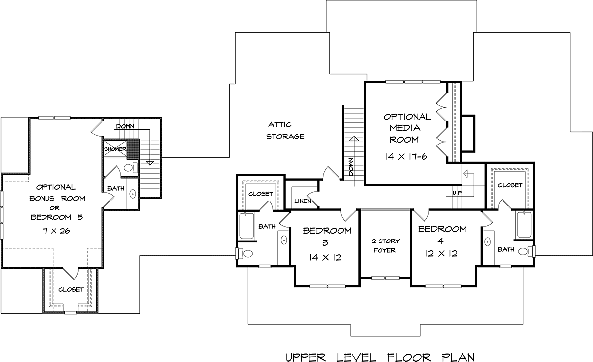 Craftsman, Traditional House Plan 60088 with 3 Beds, 5 Baths, 3 Car Garage Level Two