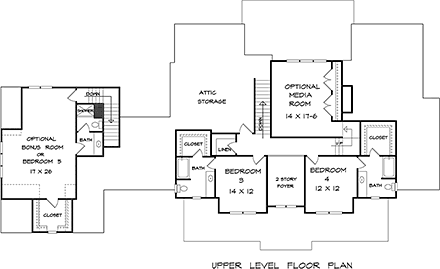 Craftsman, Traditional House Plan 60088 with 3 Beds, 5 Baths, 3 Car Garage Second Level Plan