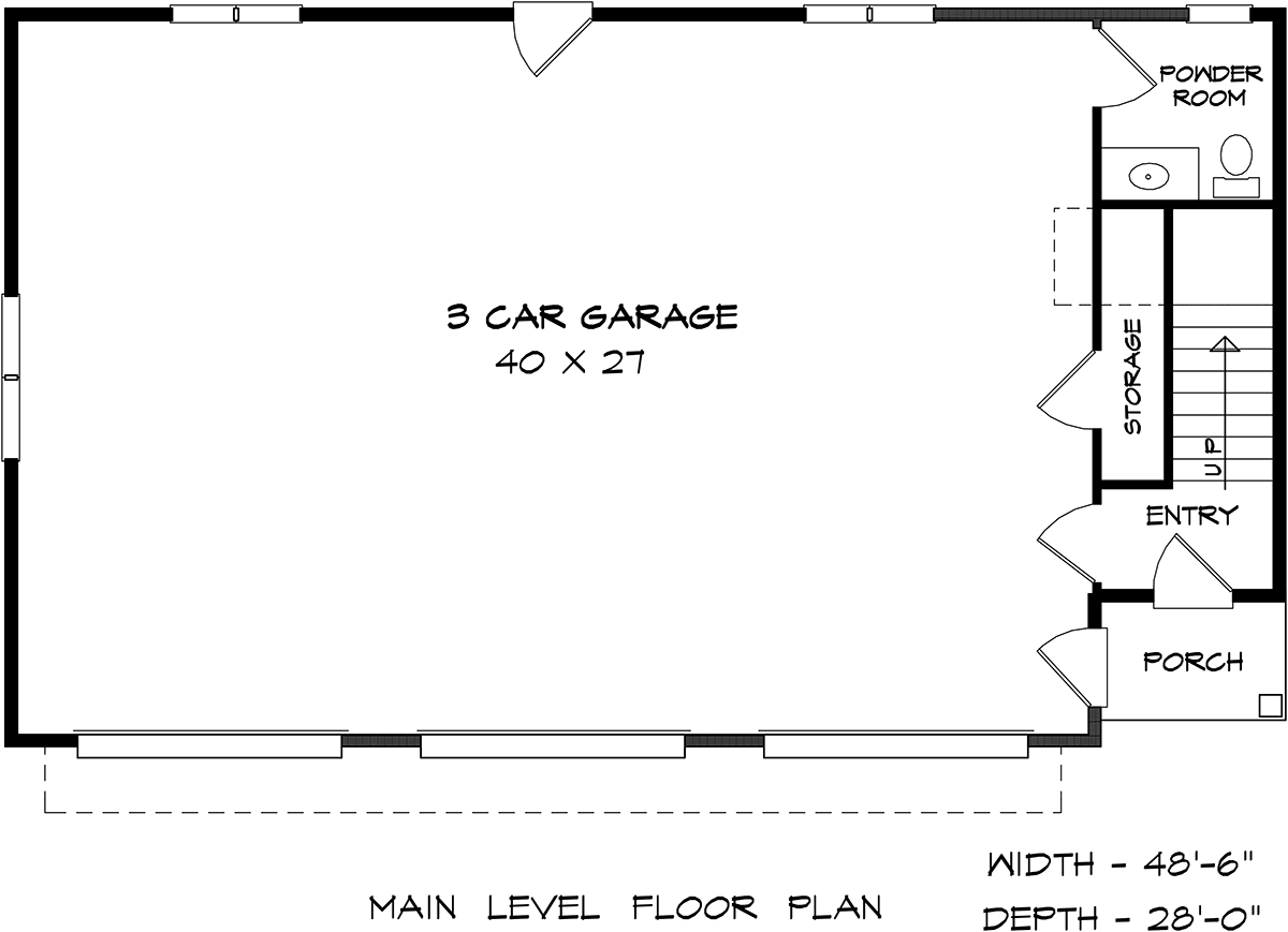 Craftsman, Traditional 3 Car Garage Apartment Plan 60089 with 2 Beds, 3 Baths Level One