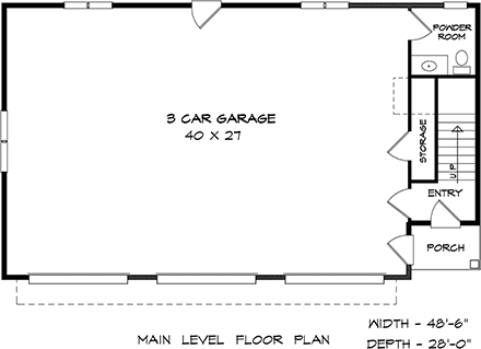 Craftsman, Traditional 3 Car Garage Apartment Plan 60089 with 2 Beds, 3 Baths First Level Plan