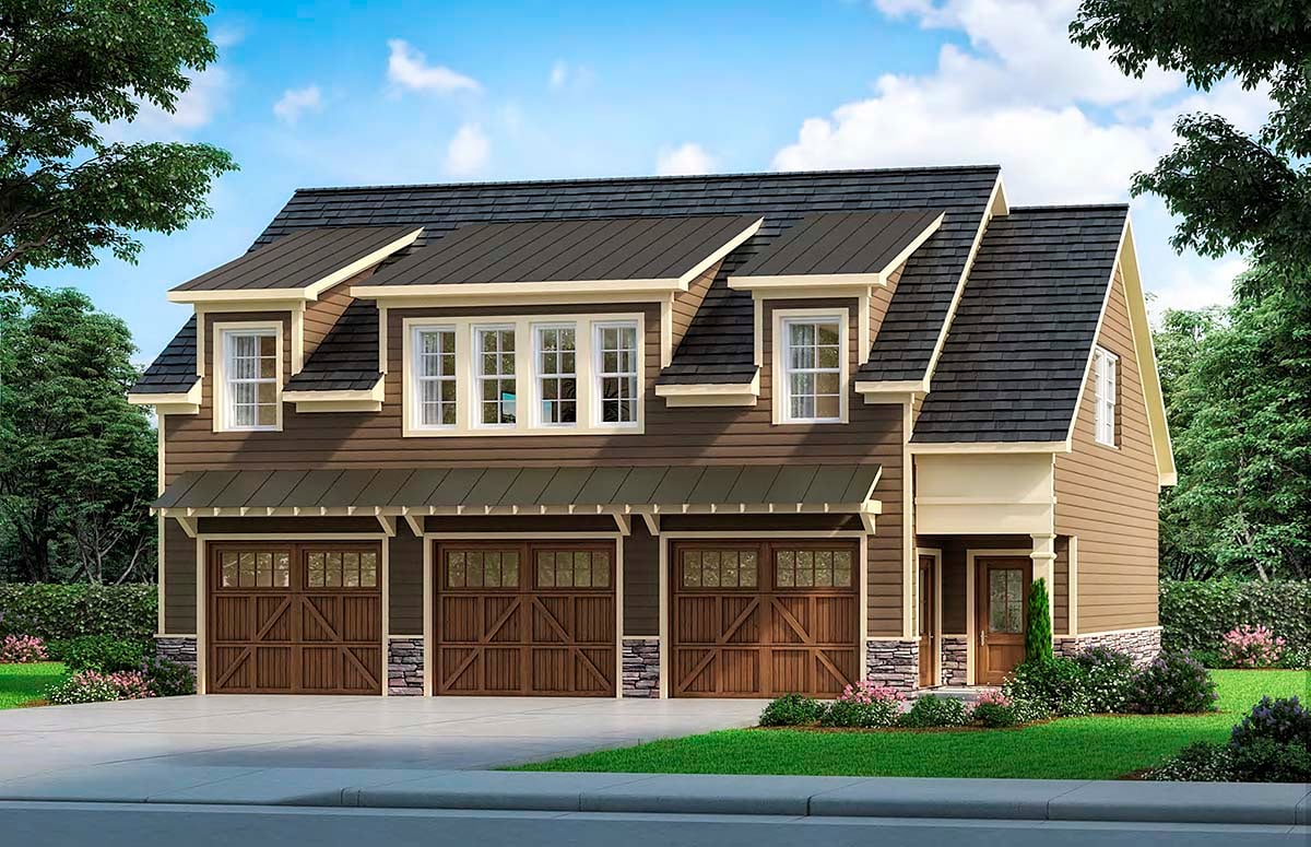Craftsman, Traditional 3 Car Garage Apartment Plan 60089 with 2 Beds, 3 Baths Elevation