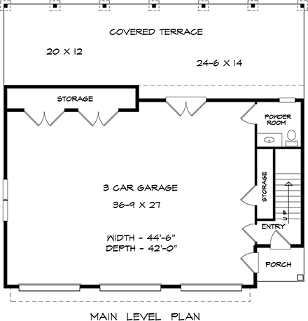 Country, Craftsman, Traditional Garage-Living Plan 60092 with 2 Beds, 2 Baths, 3 Car Garage First Level Plan