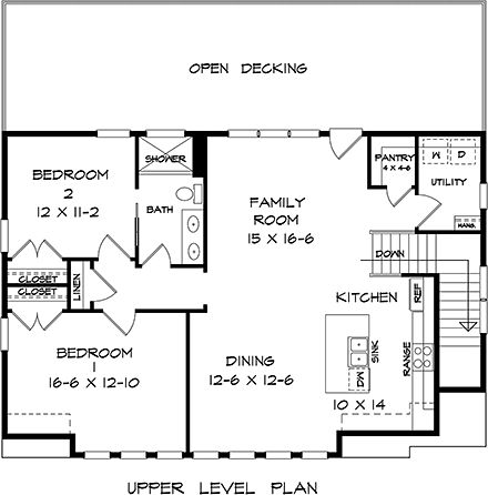 Country, Craftsman, Traditional Garage-Living Plan 60092 with 2 Beds, 2 Baths, 3 Car Garage Second Level Plan