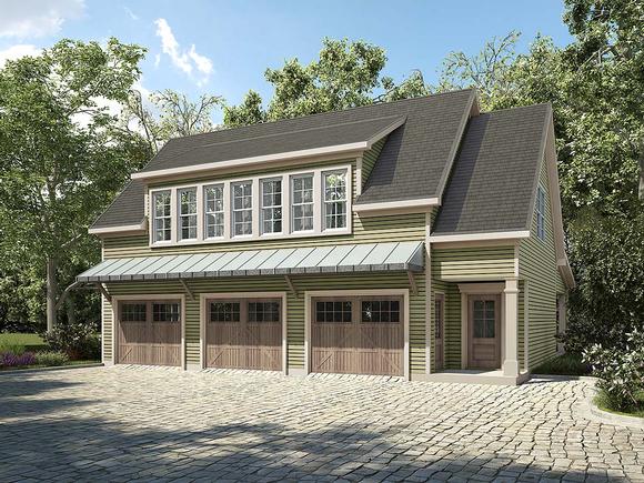 Country, Craftsman, Traditional Garage-Living Plan 60092 with 2 Beds, 2 Baths, 3 Car Garage Elevation